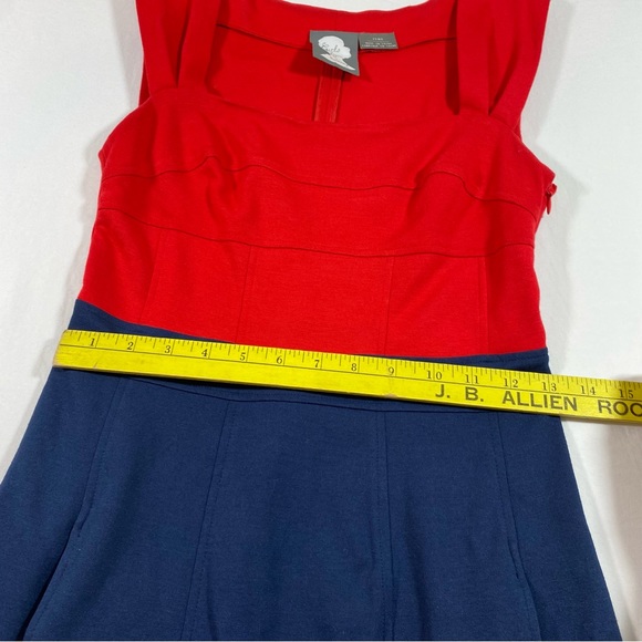 Anthropology Dress Women’s Small Mini sleeveless square neck Pockets Red Blue - Picture 6 of 11